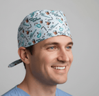 Anaesthetist ABCs scrub cap shown on model