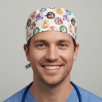 Anaesthetist Superheroes scrub cap shown on model