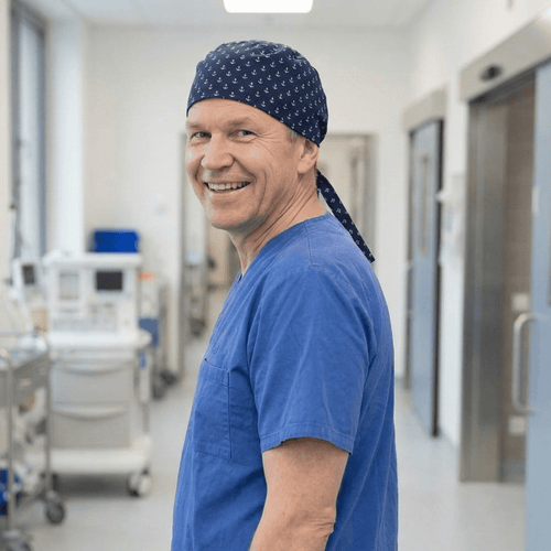 Anchors On Navy scrub cap pattern detail on mannequin