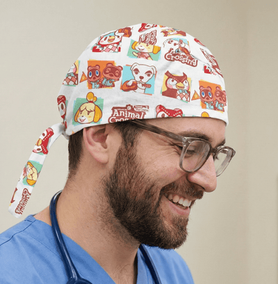 Animal Crossing Game Cartoon scrub cap shown on model