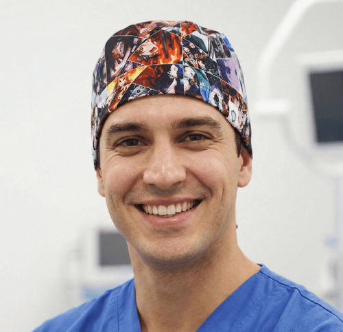 Anime Demon Slayer Fabric scrub cap shown on model