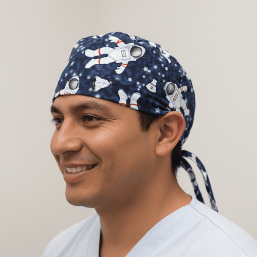 Astronauts Spaceman scrub cap shown on model