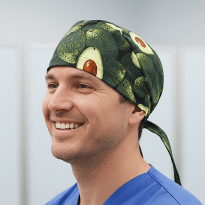 Avocados scrub cap shown on model