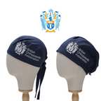 Navy blue Medicus Scrub Cap with British Orthopaedic Association logo, displayed on mannequin heads. Custom design by @boa-official-scrub-cap.