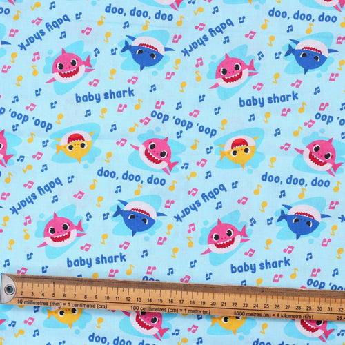 Baby Shark Doo Doo Doo fabric pattern detail close-up