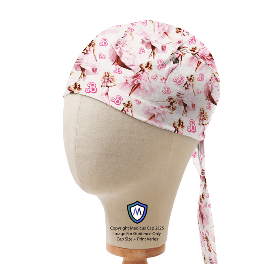 Barbie Ballerina Pink Medicus Scrub Cap featuring a playful ballet-themed design on a soft pink background. Stylish and functional for medical professionals.