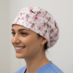 Barbie Ballerina Pink scrub cap shown on model