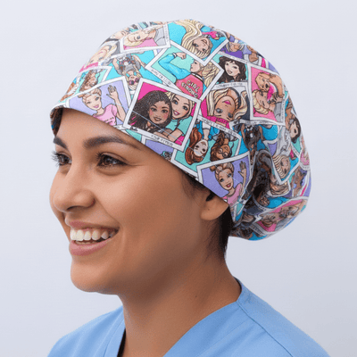 Barbie Strong Girl scrub cap shown on model