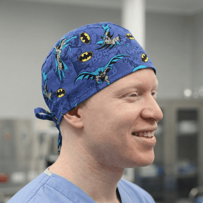 Batman #1 scrub cap shown on model