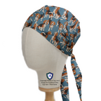 Beagle Dogs On Blue scrub cap in Bandana tie-back style