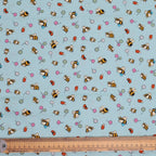 Bees + Flowers On Teal scrub cap fabric pattern close-up