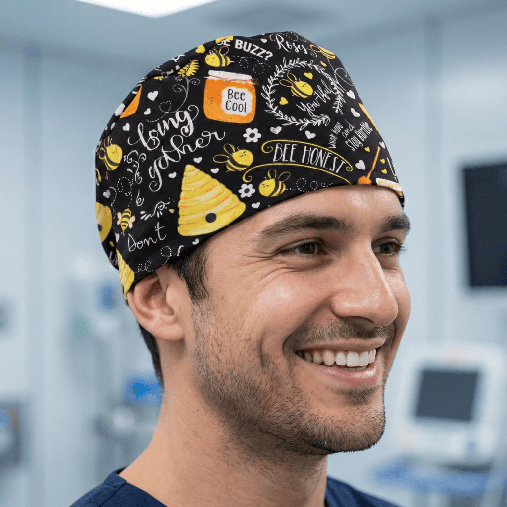 Bees Honey Be Kind Positive Scrub Cap scrub cap flat lay view
