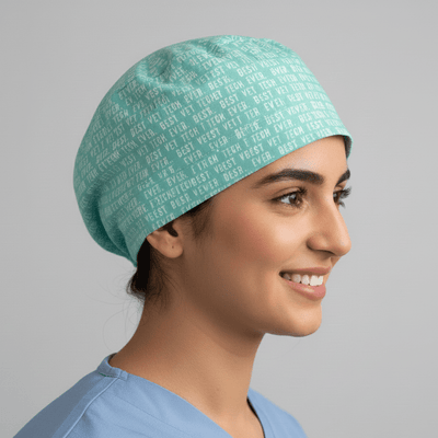 Best Vet Tech scrub cap shown on model