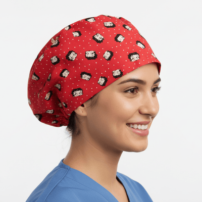 Betty Boop On Red scrub cap shown on model