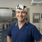 Bichon Frise Dogs scrub cap shown on model