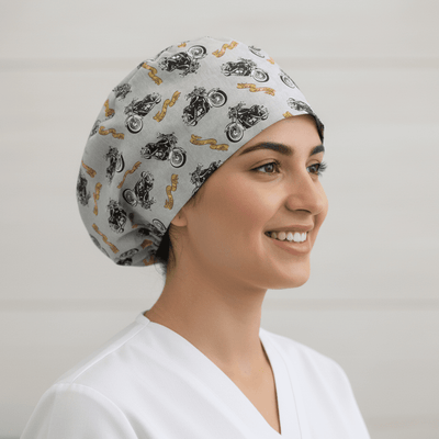 Bike Biker For Life scrub cap shown on model