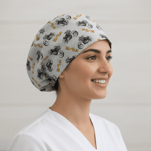 Bike Biker For Life scrub cap shown on model
