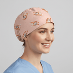 Bingo Dancing from Bluey scrub cap shown on model