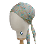 Birds Floral Blue And Pink scrub cap in Bandana tie-back style