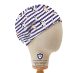 Bluey Bingo On Stripes scrub cap in Duchess elastic-back style