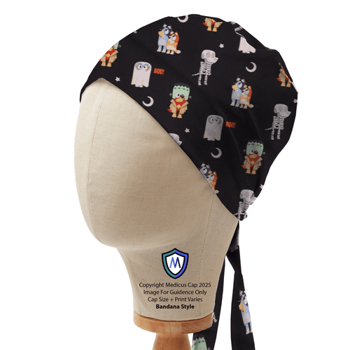 Bluey Character Halloween scrub cap in Bandana tie-back style