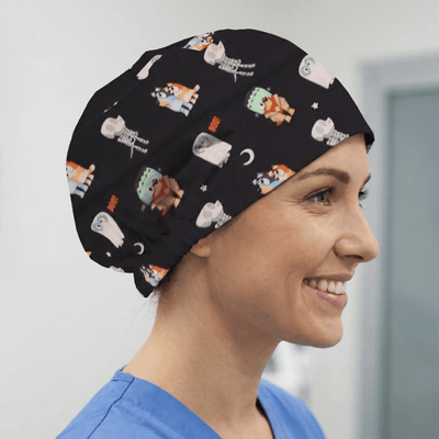 Bluey Character Halloween scrub cap shown on model