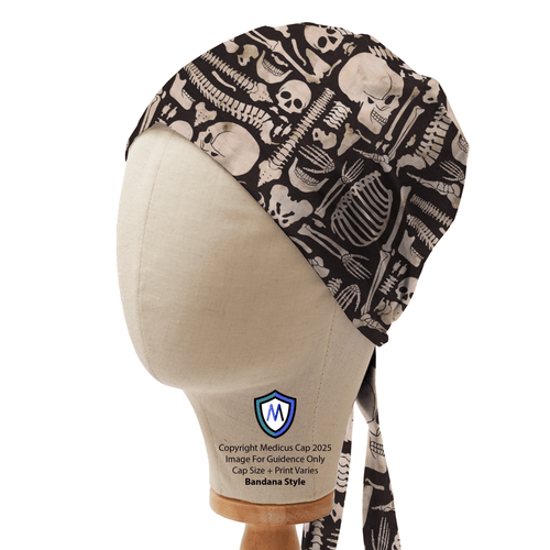 Bones Skeleton Dusty scrub cap in Bandana tie-back style