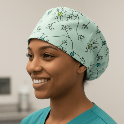 Brain Neuron Network scrub cap shown on model