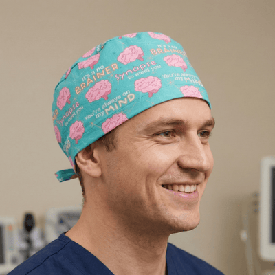 Brain Puns It's a no brainers scrub cap shown on model