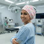 Breast Cancer Awareness #1 scrub cap shown on model