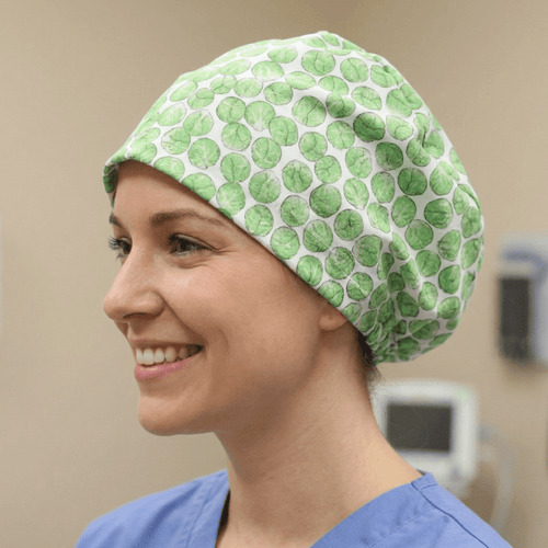 Brussel Sprouts scrub cap shown on model