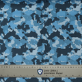 Blue camouflage fabric for Medicus Scrub Caps, measured with a precision ruler for accuracy.