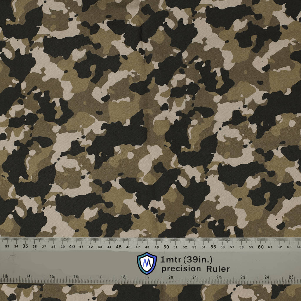 Camouflage fabric with a ruler for scale, suitable for Medicus Scrub Caps. Durable and stylish material for medical professionals.