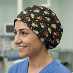 Captain Marvel Kawaii scrub cap shown on model