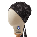 Dinosaur Bones Cartoon Dark scrub cap in Bandana tie-back style