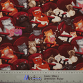 Fabric pattern with cats at the cinema on a dark red background by Medicus Caps, designed for the "Cats at the Cinema" scrub cap.
