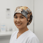 Cats Starring scrub cap shown on model