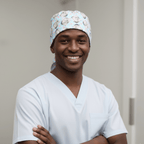 Cats and Pink Stars scrub cap pattern detail on mannequin