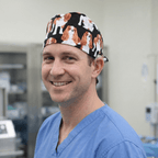 Cavalier King Charles Spaniels Dogs scrub cap shown on model