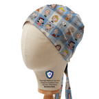 Charlie Brown + Friends In Grid scrub cap in Bandana tie-back style