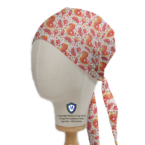 Chinese New Year Dragon scrub cap in Bandana tie-back style