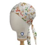 Christmas Reindeer With Colourful Scarf scrub cap in Bandana tie-back style