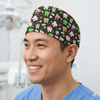 Christmas Dental Santa scrub cap shown on model