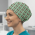 Christmas Puddings Green Grid Scrub Cap