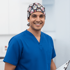Cinco De Mayo Skulls Candy scrub cap shown on model
