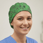 Circuits Motherboard Green scrub cap shown on model