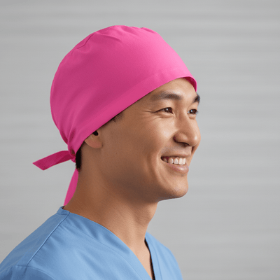 Classic Plain Bright Pink scrub cap shown on model