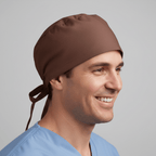 Classic Plain Brunette Brown scrub cap shown on model