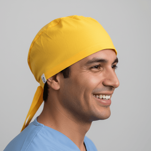 Classic Plain Gold Yellow scrub cap shown on model