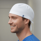 Classic Plain White Scrub Cap | Theatre Hat scrub cap shown on mannequin head